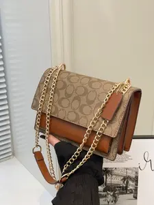 Elegant Women's Crossbody Shoulder Bag, Snake Skin Pattern PU Leather Handbag, Chain Design, All Season Use, American Retro Style