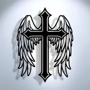 Abstract Art Angel Cross Blessing Metal Plaque, Goth Cross, Christmas Elegant Minimalist Wall Decor, Office Home Living Room Bedroom Kitchen Yard Shop Hallway Hanging Ornament