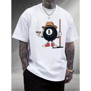MenS Billiard Graphic T-Shirt - with Red & Pool Cue Stick Design - Breathable Regular Fit Tee for Pool, Gym, Casual Outfits - Lightweight Summer Shirt for Billiards Players & Casual Attire - Ideal Gift for Christmas Gift, Men's T-shirt, Holiday Gift