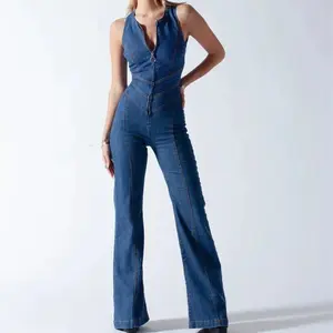 Spring Slim Fit Slimming Fashion Street Retro Style High Waist Denim Jumpsuit