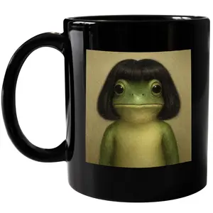 CupiCo Funny Frog Ceramic Mug, Frog Meme Coffee Mug, Bob Haircut Frog Tea Cup, Quirky Animal Mugs, Vintage Style Drinkware
