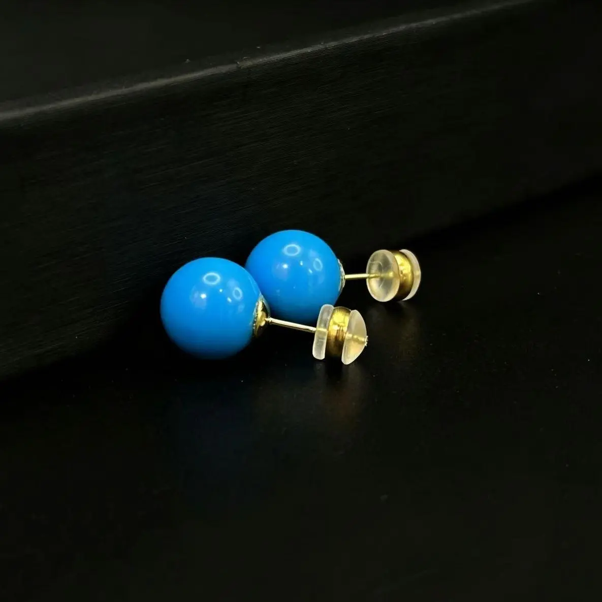 12mm Plain Round Turquoise Stud Earrings Fashion Simple Women Jewelry S925 Silver