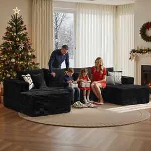OOSWIFT 135"Oversized U-Shape Cloud Couch Plus Sectional with Chaise - Modern Modular Boneless Sofa Set Includes 6 Soft Pillows & Lounge Chairs, Plush Corduroy Fabric for Living Room & Large Spaces,Christmas gift