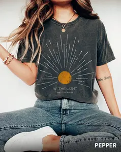 Comfort Colors Be The Light Mathew 5 14 Sunburst Shirt, Vintage Bible Verse Christian Celestial Comfort Colors Tshirt, Boho Shirt, Sun Shirt, Inspirational Gift