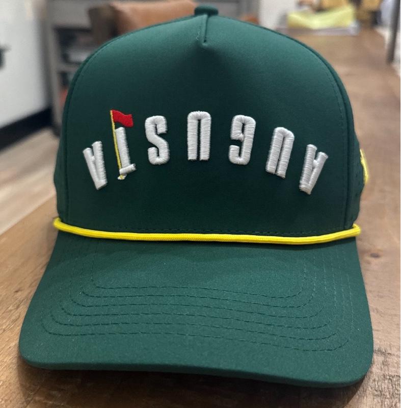 Augusta Golf Hat - Green with White Embroidery and Yellow Trim - Adjustable Snapback for Men and Women