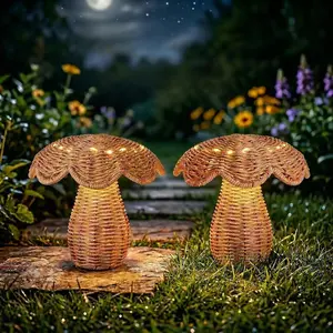 2 Pack Solar Mushroom Rattan Lanterns, 9''  Wicker Lamp Mushroom Lights for Indoor Outdoor, Solar Outdoor Lamp Solar Lanterns for Table Deck Yard Patio Walkway Porch,  Decor, Boho Decor