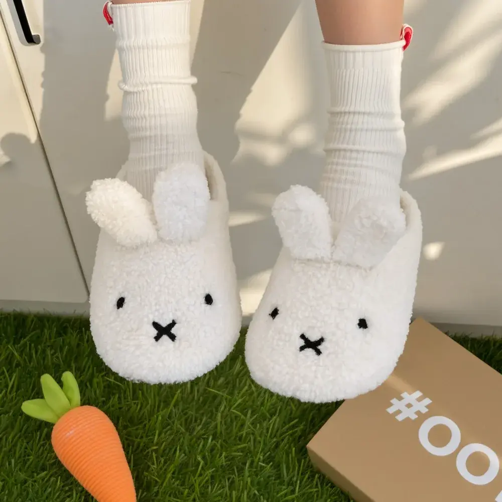 Miffy Winter Comfort Warm Cartoon Cute Anti Slip Sippers Kawaii Plush Cotton Slippers for Women Gift Toy