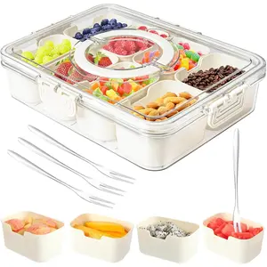 Snack Box Container, Portable Snack Box with 8 Compartments, Divided Tray with Lid and Handle, Transparent Storage Box for Fruits, Candy, Nuts, Vegetables - Perfect for Road Trips and Parties (1 Piece)