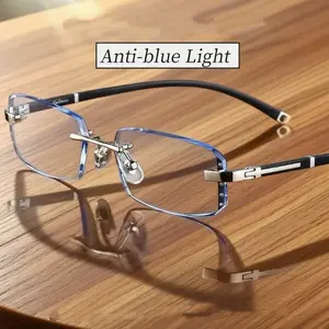 Stylish Diamond-Cut Rimless Glasses | TR90 Frame | Smart Photochromic PC Lenses with UV & Blue Light Protection I Great for Reading, Phone & Driving Classic Black Gold Anti-Blue Eyewear
