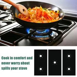 3pcs Gas Stove Anti-Spill Mats, Range Burner, High Temperature Resistant, Non-Stick Silicone/teflon Material, Durable Kitchen Accessories