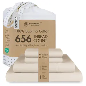 Threadmill Sheet Sets |Certified American Supima Cotton Sheets | 656 Thread Count 4 Piece Quality Luxury Bed Sheets Set