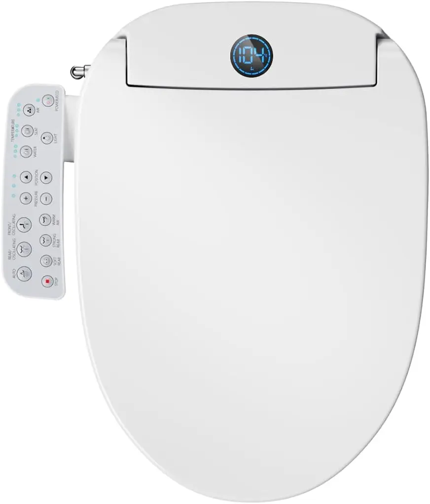 Electric Bidet Toilet Seat Elongated, Instant Warm Water, Heated Seat & Warm Air Dryer, Self-Cleaning Nozzle, Side Control Panel, Night Light, Soft Close, Easy Installation