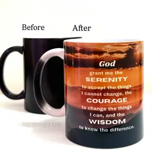 Serenity Heat Color Changing Mug 11 oz Ceramic with Serenity Prayer Design Before & After Transformation