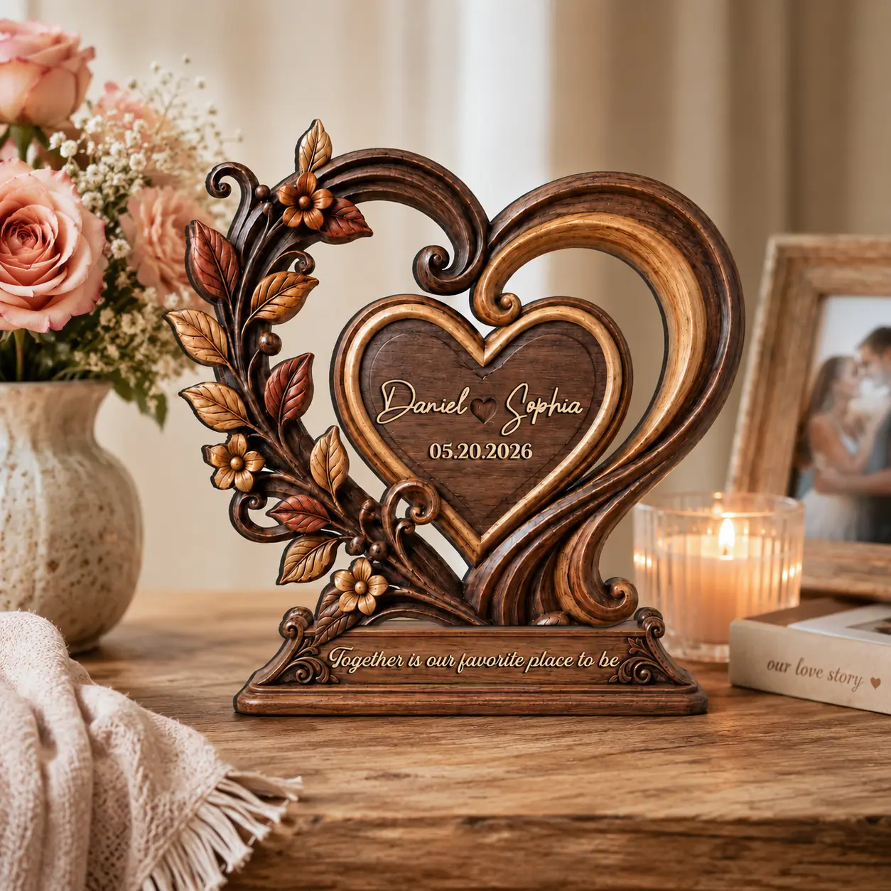 Personalized Wooden Heart Decor, Custom Couple Names, Anniversary Wedding Gift Plaque, Custom Heart Sign, Couple Name Sign, Gift for Girlfriend, Couples Gift Idea, Anniversary Gift for Boyfriend