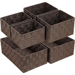 Woven Storage Baskets for Organizing 6 Pack, Large&Small Storage Cube Bins Set for Bathroom, Storage Boxes Container for Drawer, Closet, Shelf, Dresser, Brown