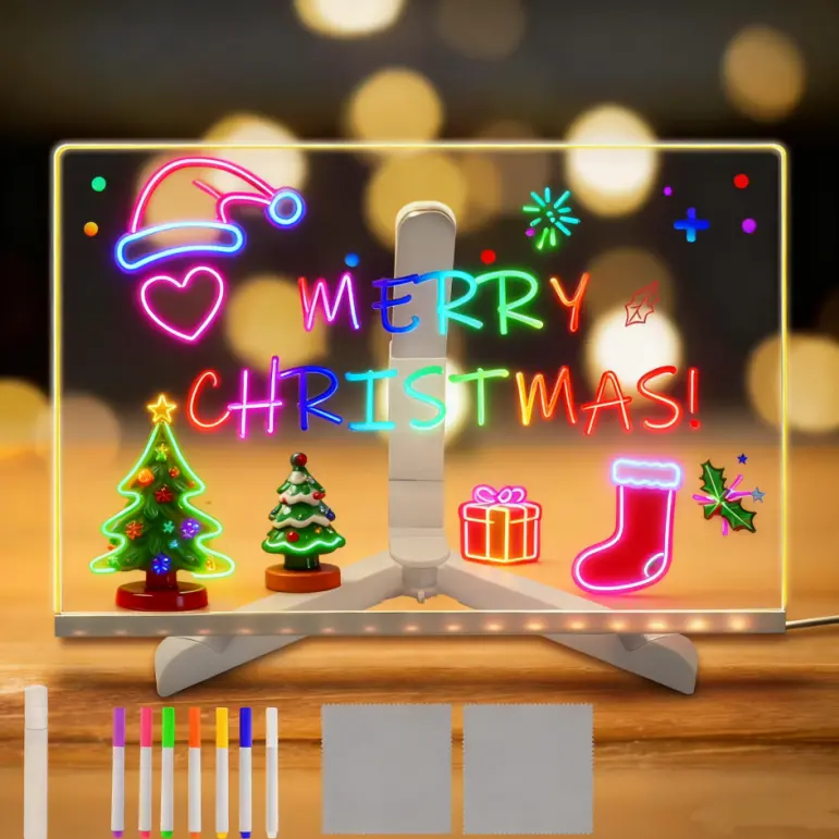 12X 8"LED Note Board with Colors, Glowing Acrylic Message Marker Board with Sturdy Stand, Memo Letter Board with Interactive Light for Idea Generation