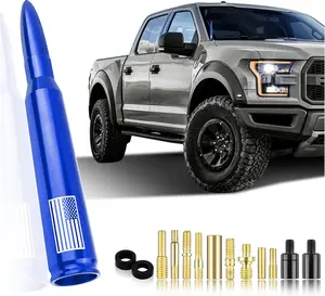 Blue, Short Bullet Truck Antenna for Ford, F150, RAM, GMC, Anti-Theft Car Wash Safe Replacement, Exterior Accessories