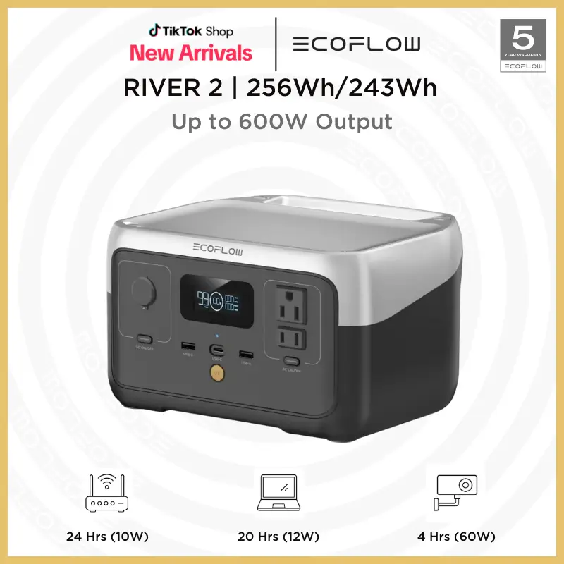 RIVER 2, 243Wh / 256Wh, 300W Up to 600W AC Output, EcoFlow Portable Power Station LiFePO4 Battery/ 1 Hour Fast Charging, 2 AC Outlets #dealsforyoudays