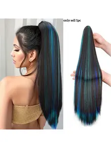 1pcs 24-Inch Clip-On Synthetic Straight Hair Extension for Women, Perfect for Daily Wear and Parties, Bright Ponytail Extensions