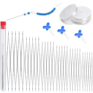FTEVEN 37PCS Beading Needles Set, Beading Needles for Jewelry Making, 30Pcs Big Eye Bead Threader, Embroidery Needle with Bottle and Bracelet Elastic String
