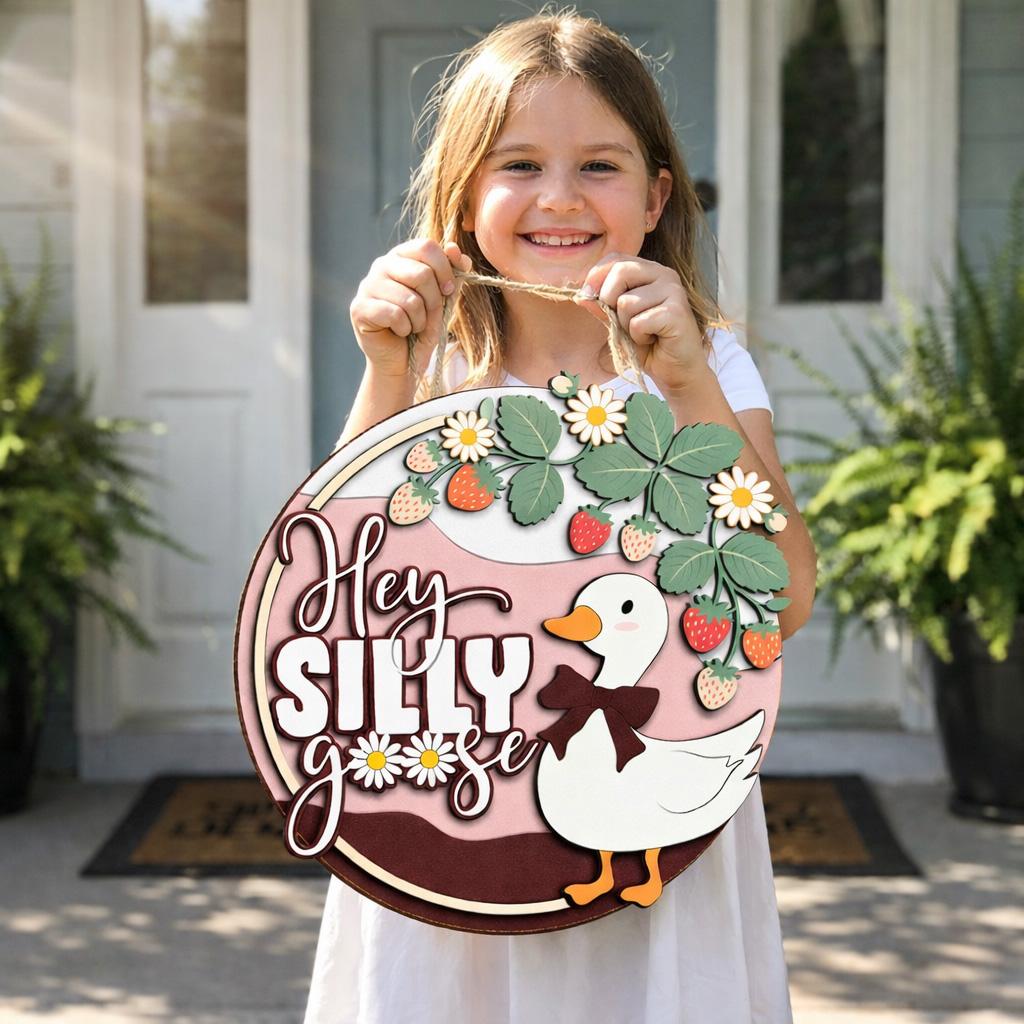 Hey Silly Goose Door Hanger for Spring, Whimsical Welcome Sign for Front Door, Summer Sign Porch Goose Door Sign for Mothers Day, Gift For Sister