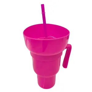 2-In-1 Snack Drink Cup Popcorn Water Cup Reusable Popcorn Drink Cup with Snack Bowl Straw Stadium Tumbler for Cinema Beverage Does not apply