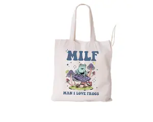 Retro Frog Tote Bag, Funny Cottagecore Tote Bag, Froggy Mushroom Tote Bag, Toad Bag, Frogcore Tote Bag, Man I Love Frogs, Frog Lover Bag