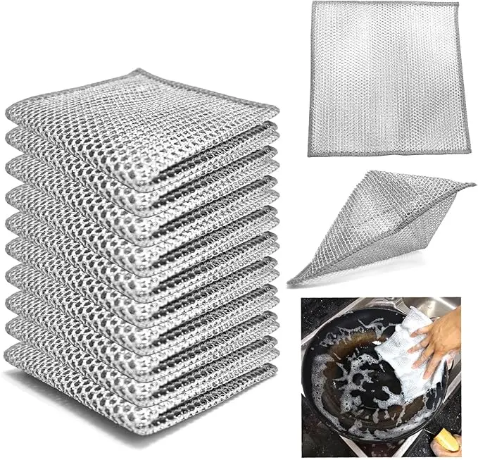 Double-Layer Non-Scratch Wire Dish Cloths 10 Pack, Scratch-Resistant Steel Wool Dishcloth Set, Multi-Use Non-Scratch Wire Cleaning Cloths, Multipurpose Kitchen Scrub Pads for Dishes Pans Sinks Stove Top
