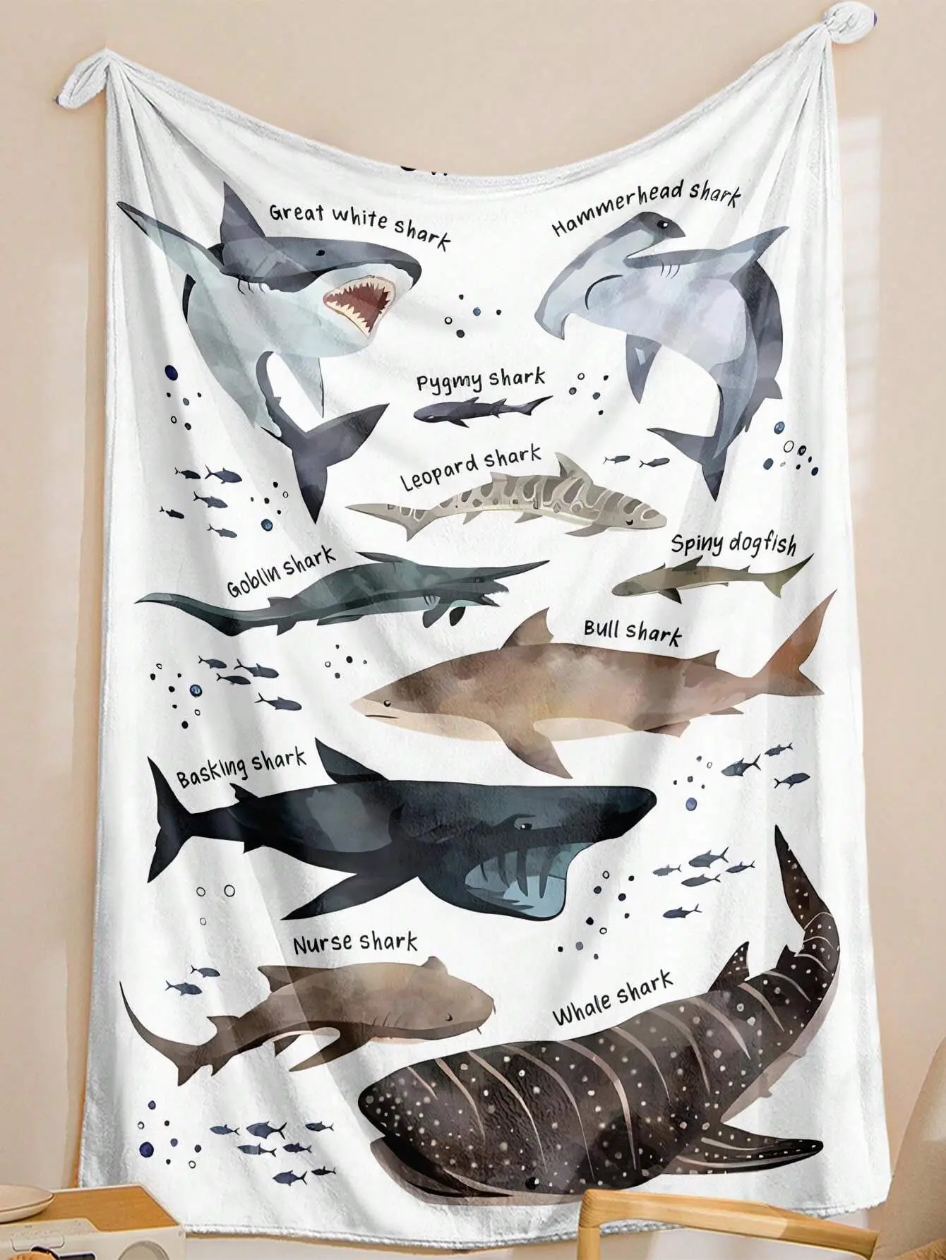 Types of Sharks Custom Name Blanket Gifts for Girls Boys Women - Super Soft Cozy Warm Throw Sheet for Couch Bed Sofa Office Decor All Season 40"x50" for Kids/Children