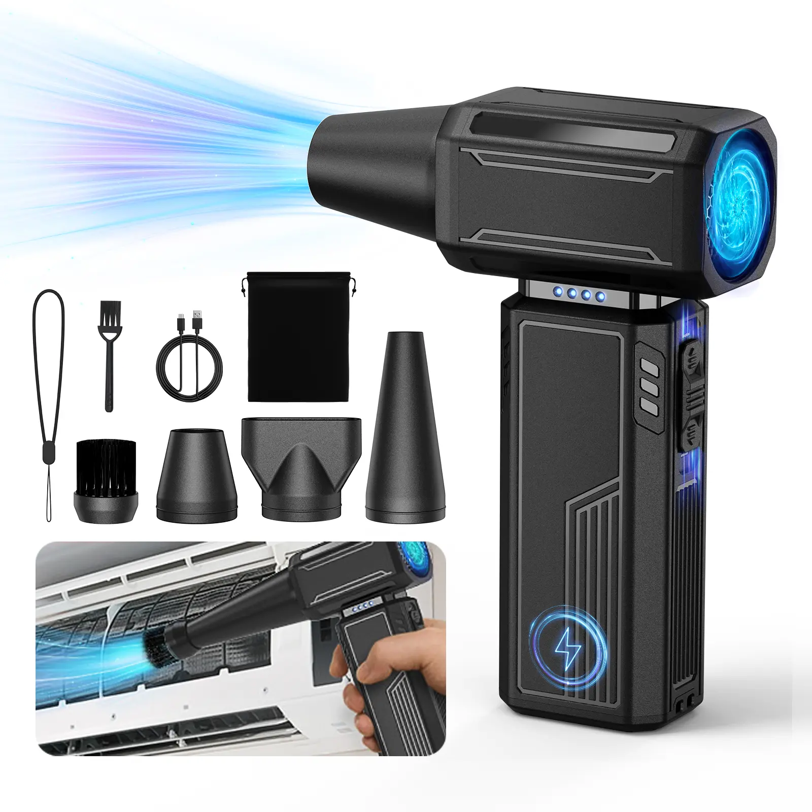 200000RPM Cordless Rechargeable Compressed Air Duster Electric Blower ...