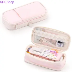 Large Capacity Double Layer Pencil Case Expandable Stationery Bag Simple Aesthetic Pencil Pouch Durable Dirt-Resistant Pen Organizer for School Student Office Use Multifunctional Makeup Storage Bag