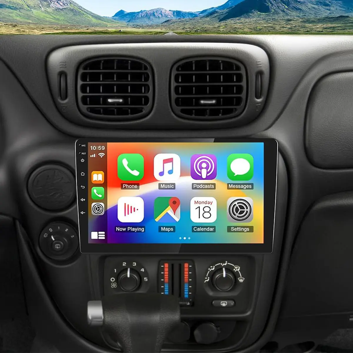 10.1" Double Din Android 14 Car Stereo for Chevy Trailblazer 2002-2009, 4+64GB Quad-Core CPU Touchscreen Radio with Wireless CarPlay, Android Auto, GPS Navigation, Bluetooth, WiFi, FM/RDS, DSP, Backup Camera, Spanish, Italian, German, French, Russian, Por
