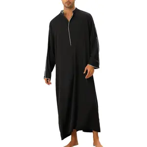 Men's Thobe Muslim Clothes Saudi Arab Kaftan Middle East Islamic Dress Dubai Robes Long Sleeve Gown Solid Color Shirt