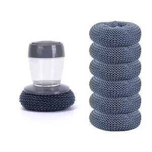 Soap Dispensing Pot Brush Non-Scratch PET Scrubbing Head for Daily Use Automatic Liquid Release for Efficient Dish Washing Replaceable Brush Head Design Quality Cleaning Supply for Home Kitchens