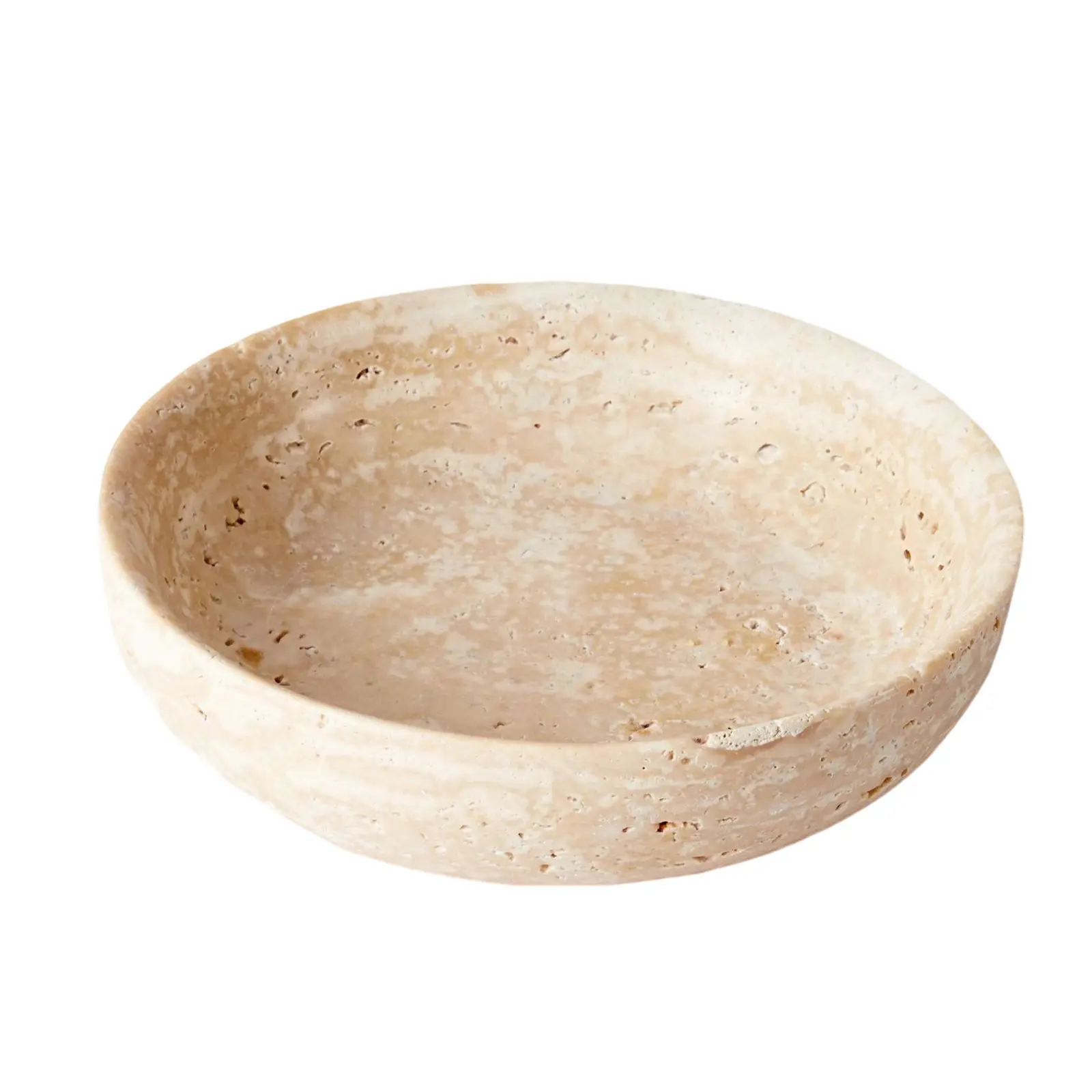 OUTGOODS Sturdy Classic Travertine Decorative Bowl - Beige Fruit Serving Tableware, Large Shallow Accent Tray for Home Entryway, Coffee Table Centerpiece