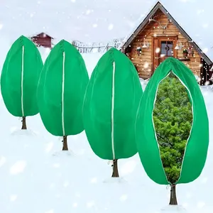 Large Plant Frost Protection Covers, 4pcs Set, 47.7x31.7 Inches, Durable Fabric with Zipper Drawstring, Ideal for Outdoor Plants