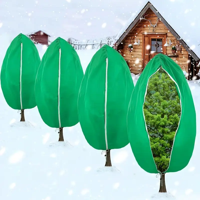 Large Plant Frost Protection Covers, Reusable Plant Cover, 4pcs Set, 47.7x31.7 Inches, Durable Fabric with Zipper Drawstring, Ideal for Outdoor Plants, Gardening Supplies