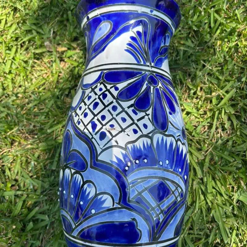 Handcrafted Large Talavera Flower Vase with Vibrant Floral Design Perfect for Home Decor