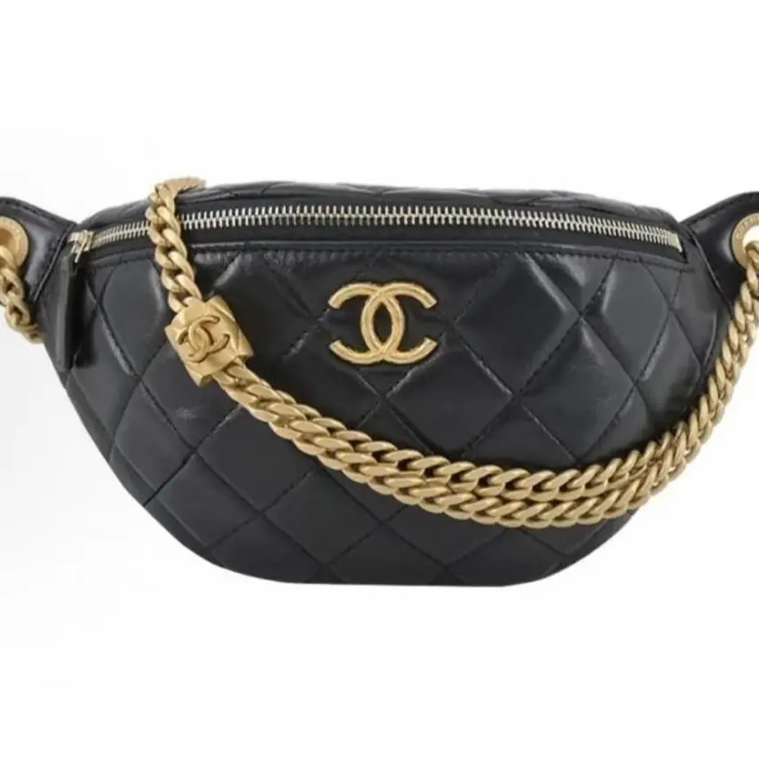 Pre-owned CHANEL 24B Classic Quilted Black Gold Round Ball Waist Bag Micro Size, Casual Wear, Zipper Closure, Microchip Version 2506122 (Chest Bag Alternative)