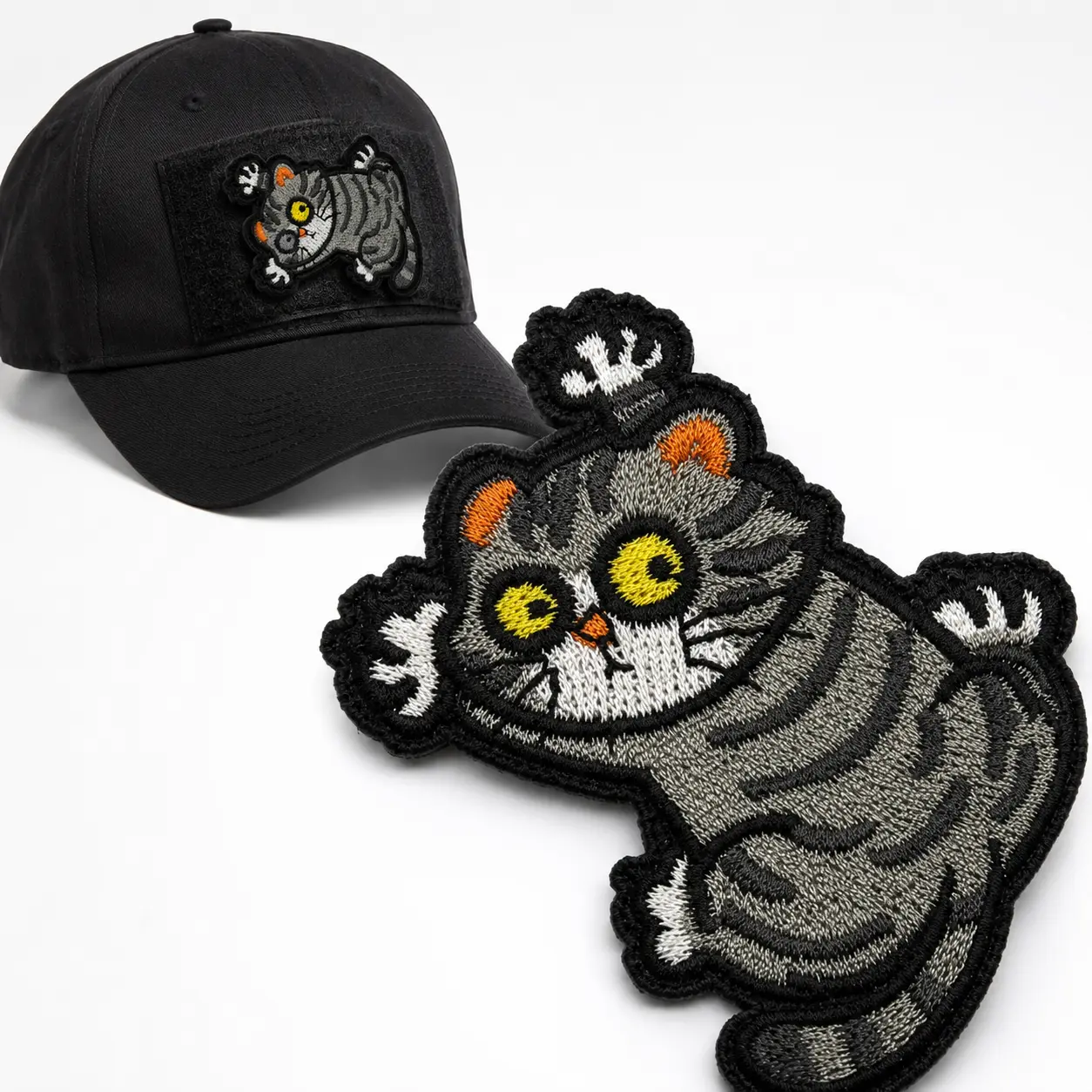 Funny Cat Embroidered Velcro Tactical Patch, Cute Animal Clothes Patch with Hook and Loop Backing, Custom Logo Patch for Backpacks Jackets Vests Hats and Bags sohochic