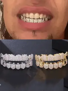 Hip-Hop Fashion Sharp Tooth Tiger Tooth Copper Micro-Set Zircon Decorative Shiny Stage Props, Nightclub Party Jewelry, Halloween Gift