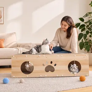 IRONCK 39" Durable Wood Multi-Use Cat House - 2-in-1 Indoor Cat Furniture with Scratcher Board, Vertical Scratcher, Ball Toy, Pre-Cut Panels & Large Play-Rest Space (Kitten Bed & Playhouse)