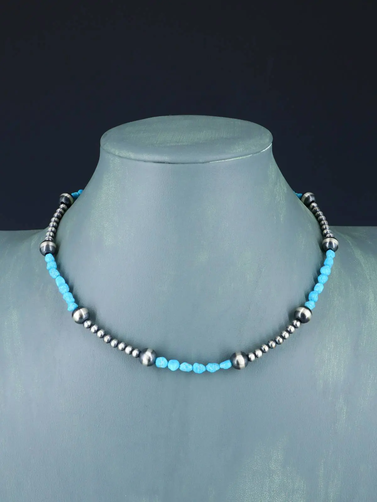 Native American Turquoise and Silver Bead Choker Necklace
