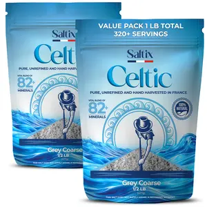 Saltix Grey Sea Salt Grey Coarse 1 Lb Harvested in France | 100% Natural, Organic and Unrefined | Rich in 82+ Minerals, Resealable bag (1/2 lbs 2 Pack)