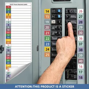 Circuit Breaker Label Set with Marking Panel (1-10,n,t,r,s), Handwritten Electrical Panel Stickers, Compatible with Single/triphase Systems, Sticky Labels, Self Adhesive Stickers