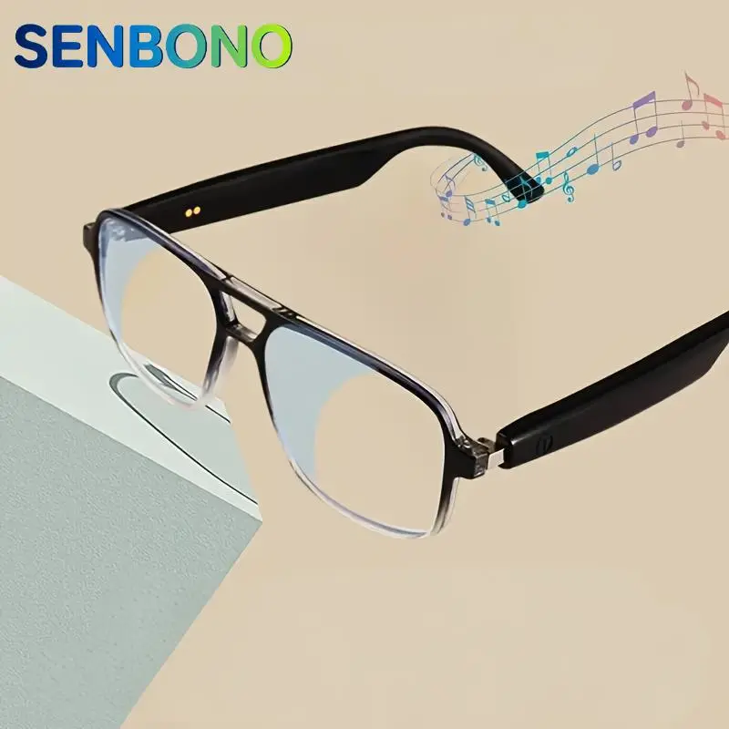 SENBONO Senbono Smart Glasses, Multifunctional Transparent Lens Glasses, Touch Control Wireless Glasses for Women, Smart Eyewear, Wearable Tech Glasses, Smart Glasses for Men & Women