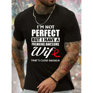 I have a freaking awesome wife men's crew neck casual short sleeve sport T-shirt, stylish and versatile, sporty style, comfortable fitted T-shirt, as a gift Made in USA