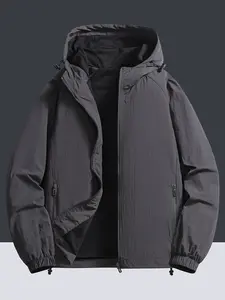 Men's New Trendy Loose Fit Casual Sports Hooded Design Jacket with Mesh Lining, Thin Windbreaker Coat, Zipper Closure, Comfortable and Stylish Outerwear