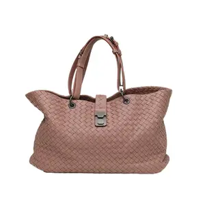 Pre-owned Bottega Veneta leather Tote Bags 【DIZ】Bean Paste Pink S Tungsten Steel Buckle Classic Woven Handbag Neverfull Medium