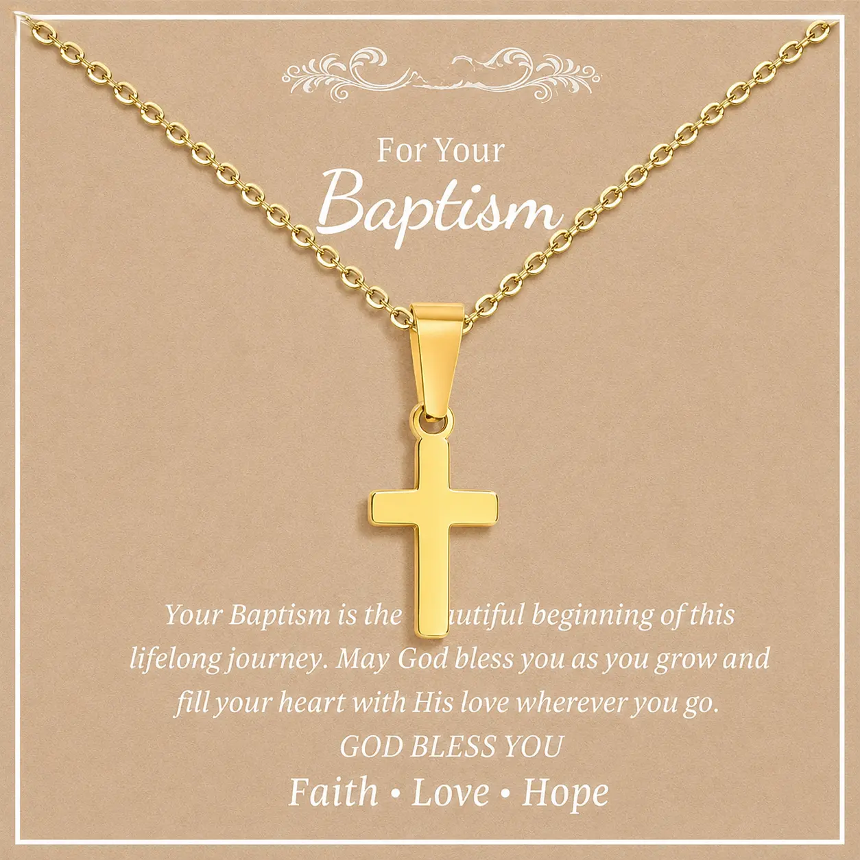 Kids Stainless Steel Gold-Silver Plated Cross Necklace - Gold-Toned School Jewelry, Cross Ornament, Micro Chain Jewelry for First Communion Baptism Christmas Gift (Toddler-Teens), Cross Ornament Necklaces